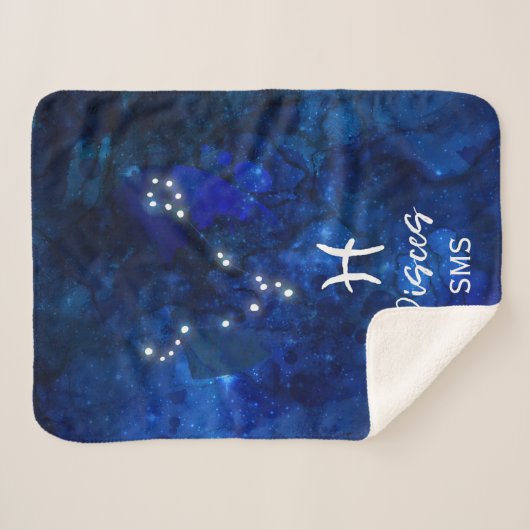 Pisces Zodiac Constellation Blue Galaxy Monogram Sherpa Deken (Voorkant (horizontaal))