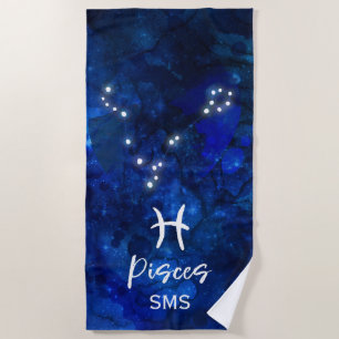 Pisces Zodiac Constellation Blue Galaxy Monogram Strandlaken