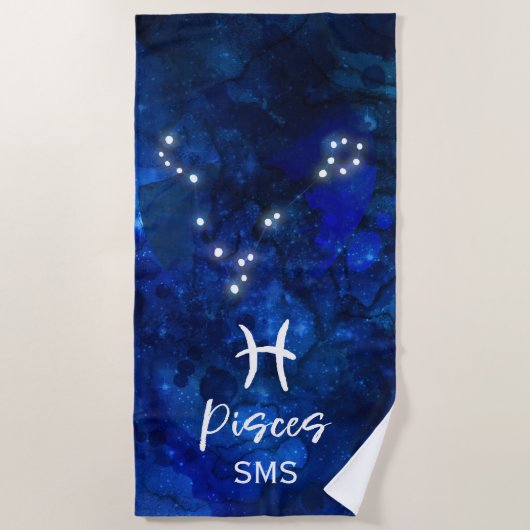 Pisces Zodiac Constellation Blue Galaxy Monogram Strandlaken (Voorkant)
