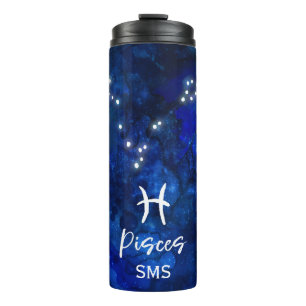 Pisces Zodiac Constellation Blue Galaxy Monogram Thermosbeker