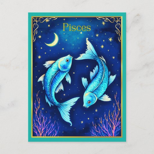 Pisces Zodiac Fish Swimming in Cosmic Waters Briefkaart (Voorkant)