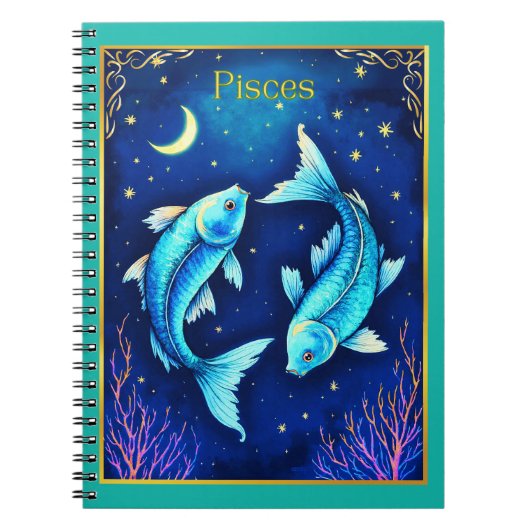 Pisces Zodiac Fish Swimming in Cosmic Waters Notitieboek (Voorkant)