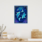 Pisces Zodiac Fish Swimming in Cosmic Waters Poster (Keuken)