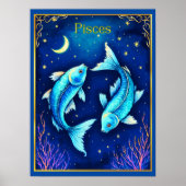 Pisces Zodiac Fish Swimming in Cosmic Waters Poster (Voorkant)