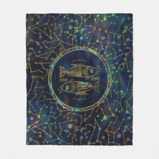 Pisces Zodiac Gold Abalone op constellatie Fleece Deken (Voorkant)