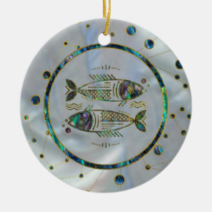 Pisces Zodiac Gold Abalone op constellatie Keramisch Ornament
