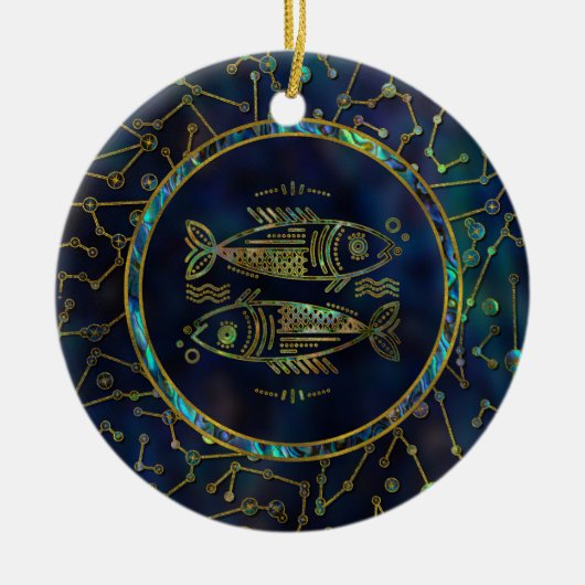Pisces Zodiac Gold Abalone op constellatie Keramisch Ornament (Voorkant)