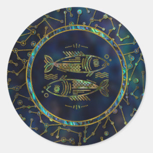 Pisces Zodiac Gold Abalone op constellatie Ronde Sticker
