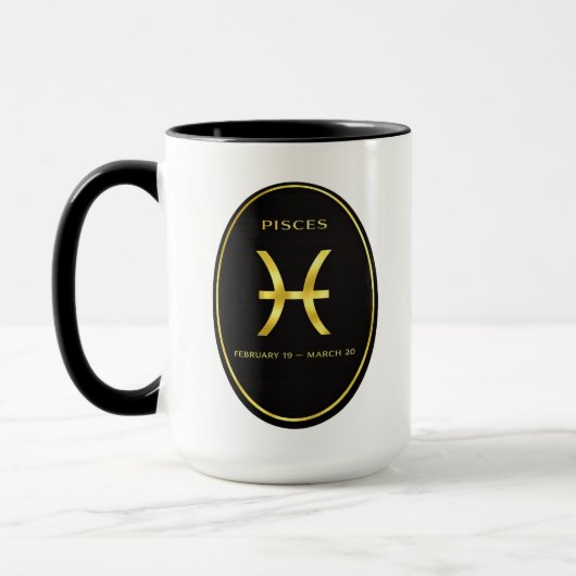 Pisces Zodiac Gold Oval Emblem Mug | Luxury Astrol Mok (Links)