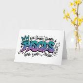 Pisces Zodiac Graffiti  Kaart (Gele Bloem)