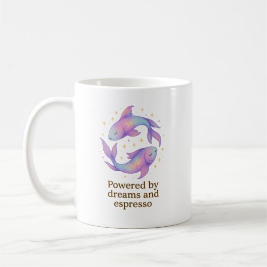 Pisces Zodiac Mug – Powered by Dreams and Espresso Koffiemok (Links)