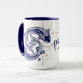 Pisces Zodiac Navy Blue & Gold Birth Mok (Voorkant links)