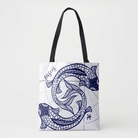 Pisces Zodiac Navy & Gold Monochrome Graphic Tas (Voorkant)