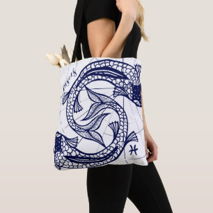 Pisces Zodiac Navy & Gold Monochrome Graphic Tas