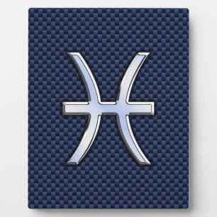 Pisces Zodiac on Blue Carbon Fiber Print Fotoplaat