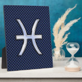 Pisces Zodiac on Blue Carbon Fiber Print Fotoplaat (Zijkant)
