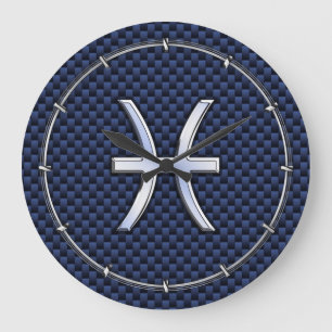 Pisces Zodiac on Blue Carbon Fiber Print Grote Klok