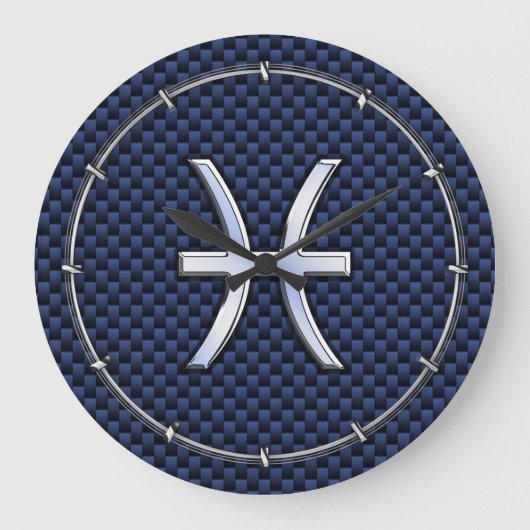Pisces Zodiac on Blue Carbon Fiber Print Grote Klok (Voorkant)