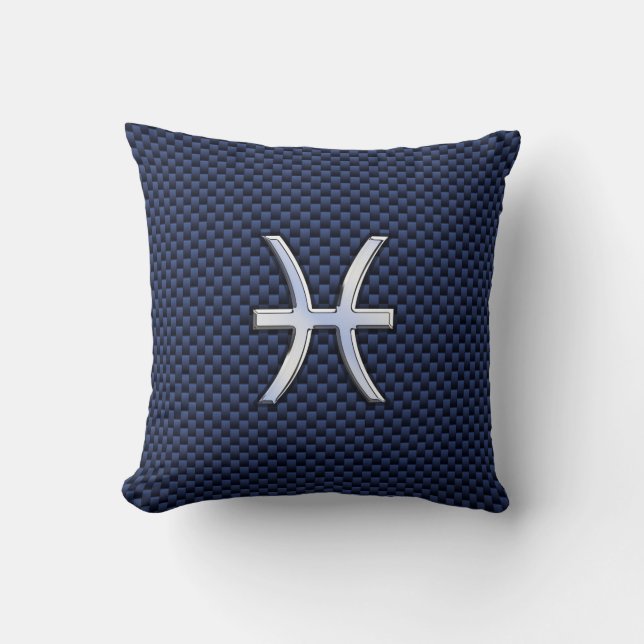 Pisces Zodiac on Blue Carbon Fiber Print Kussen (Voorkant)