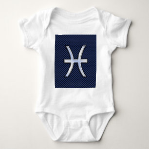 Pisces Zodiac on Blue Carbon Fiber Print Romper