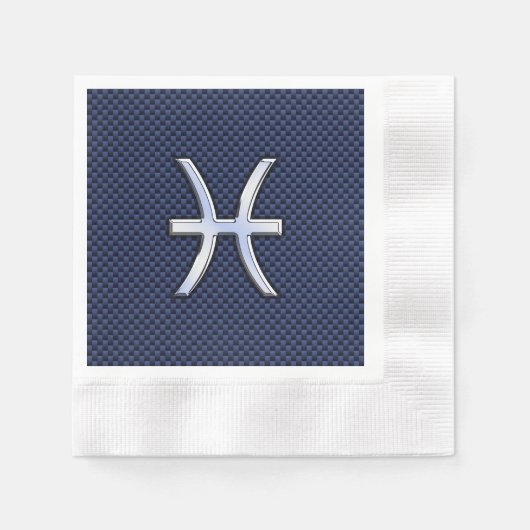 Pisces Zodiac on Blue Carbon Fiber Print Servetten (Voorkant)