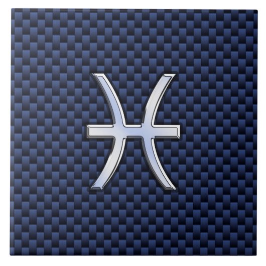 Pisces Zodiac on Blue Carbon Fiber Print Tegeltje (Voorkant)
