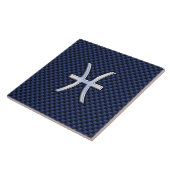 Pisces Zodiac on Blue Carbon Fiber Print Tegeltje (Zijkant)