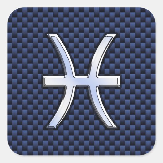 Pisces Zodiac on Blue Carbon Fiber Print Vierkante Sticker (Voorkant)