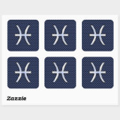 Pisces Zodiac on Blue Carbon Fiber Print Vierkante Sticker (Vel)