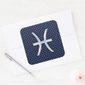 Pisces Zodiac on Blue Carbon Fiber Print Vierkante Sticker (Envelop)