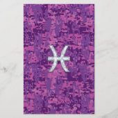 Pisces Zodiac on Fuchsia Pink Digital Camouflage Briefpapier (Voorkant)