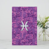 Pisces Zodiac on Fuchsia Pink Digital Camouflage Briefpapier (Staand voorkant)