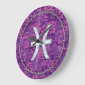 Pisces Zodiac on Fuchsia Pink Digital Camouflage Grote Klok (Hoek)
