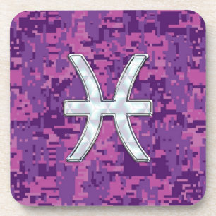 Pisces Zodiac on Fuchsia Pink Digital Camouflage Onderzetter