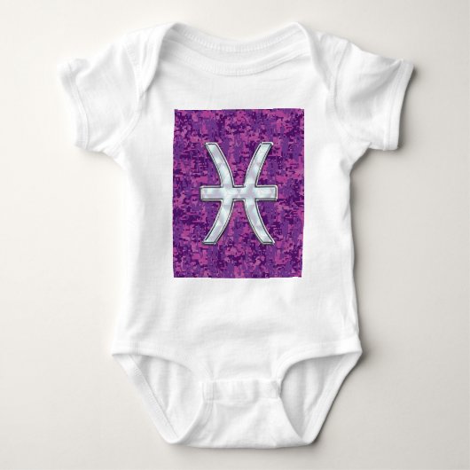 Pisces Zodiac on Fuchsia Pink Digital Camouflage Romper (Voorkant)