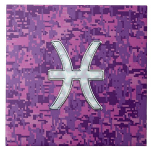 Pisces Zodiac on Fuchsia Pink Digital Camouflage Tegeltje