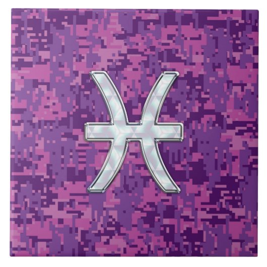 Pisces Zodiac on Fuchsia Pink Digital Camouflage Tegeltje (Voorkant)
