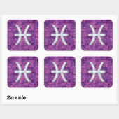Pisces Zodiac on Fuchsia Pink Digital Camouflage Vierkante Sticker (Vel)