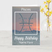 Pisces Zodiac Quote Blue & White Birthday Kaart (Gele Bloem)