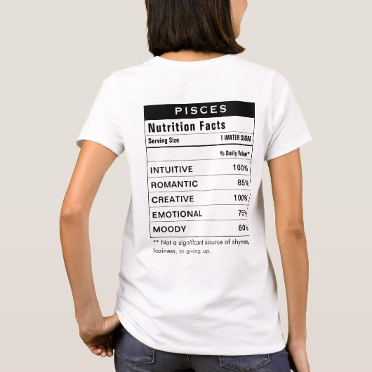 Pisces Zodiac Sign Astrology Nutrition Facts T-shirt (Achterkant)