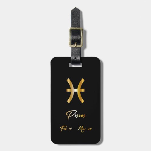 Pisces Zodiac Sign Black & Gold Bagagelabel (Voorkant verticaal)
