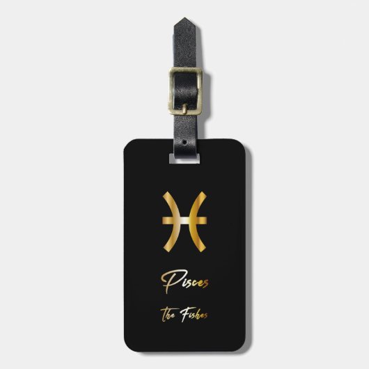 Pisces Zodiac Sign Black & Gold Bagagelabel (Voorkant verticaal)