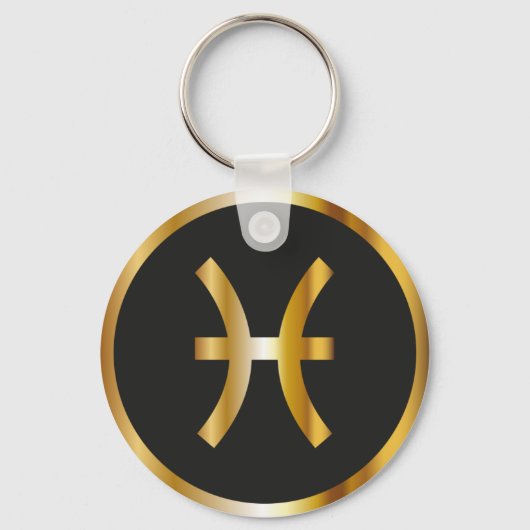 Pisces Zodiac Sign, Black & Gold Sleutelhanger (Voorkant)