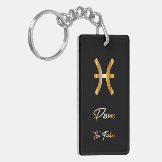 Pisces Zodiac Sign, Black & Gold Sleutelhanger (Voorkant Links)