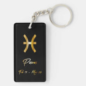 Pisces Zodiac Sign, Black & Gold Sleutelhanger (achterkant)