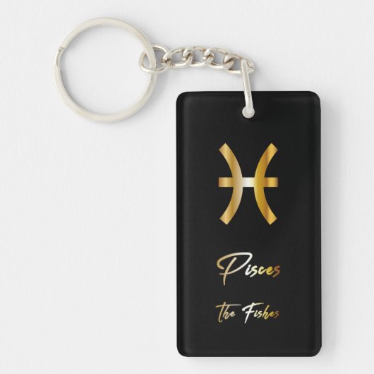 Pisces Zodiac Sign, Black & Gold Sleutelhanger (Voorkant)