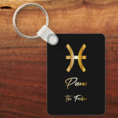 Pisces Zodiac Sign, Black & Gold Sleutelhanger (Voorkant)