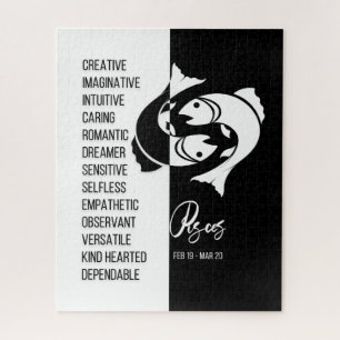 Pisces Zodiac Sign., Black & White Jigzaag Puzzle Legpuzzel