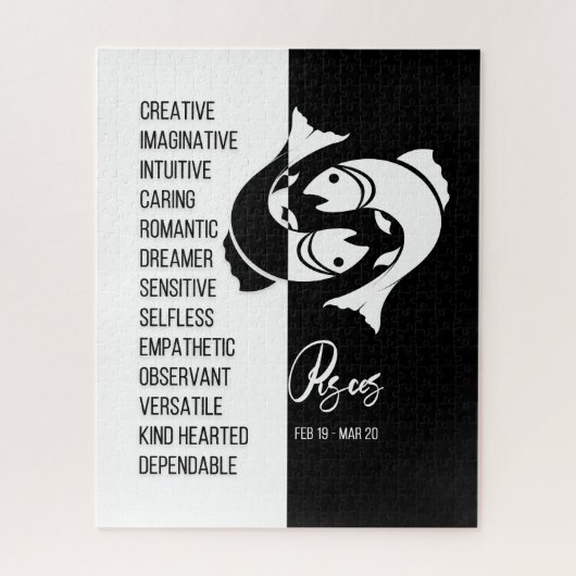 Pisces Zodiac Sign., Black & White Jigzaag Puzzle Legpuzzel (Verticaal)