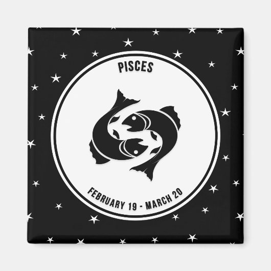 Pisces Zodiac Sign., Black & White Magnet (Voorkant)